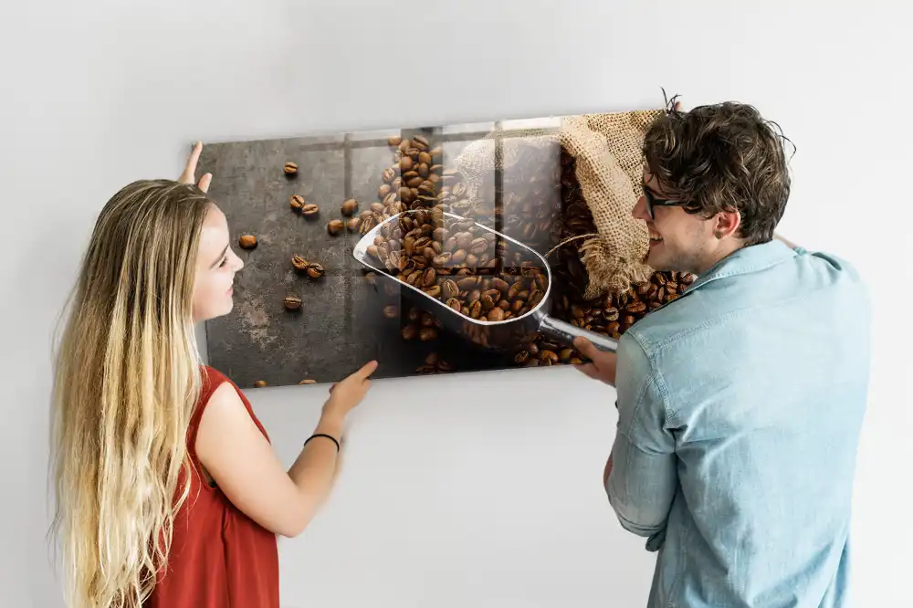 Skleněná magnetická tabule s motivem jutového pytle s kávou
