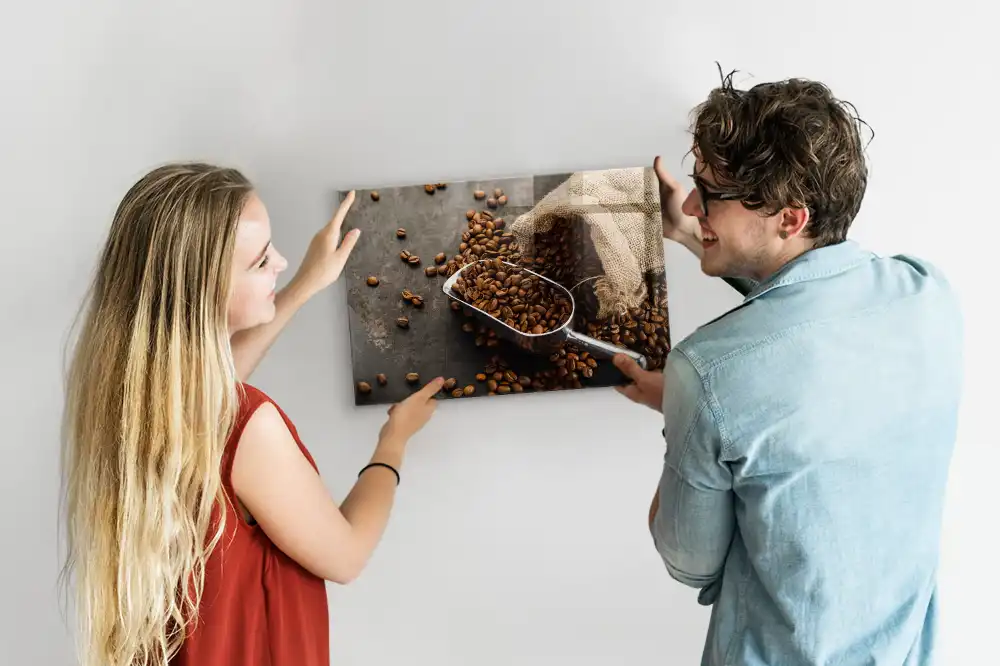 Skleněná magnetická tabule s motivem jutového pytle s kávou