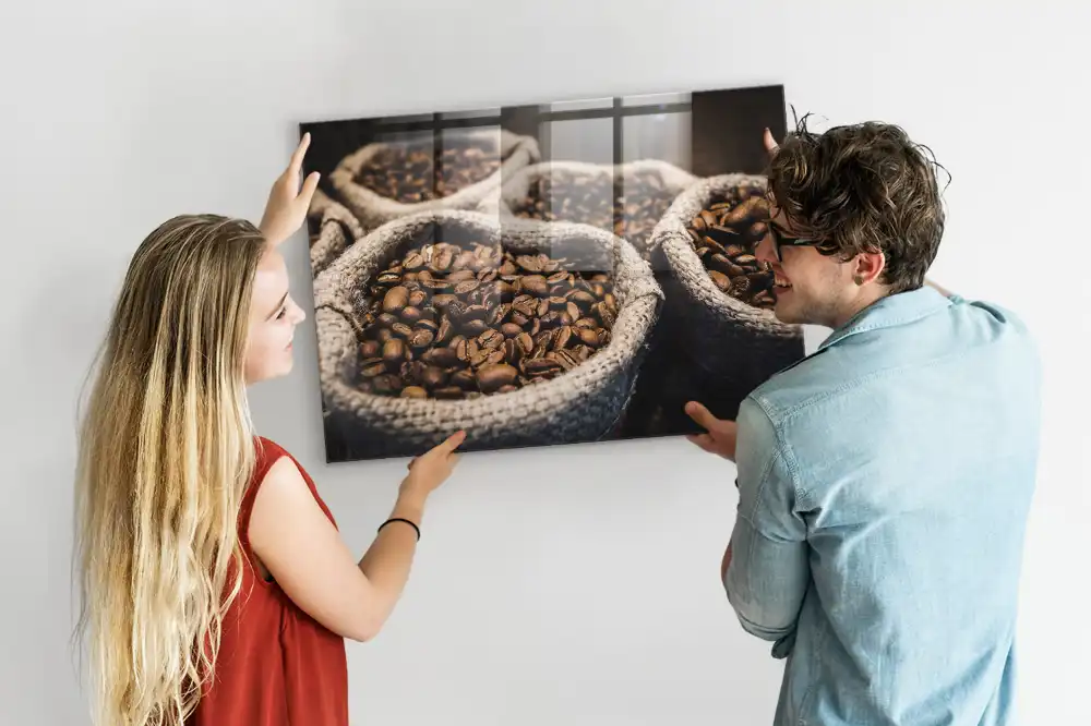 Magnetická tabule s motivem jutových pytlů od kávy