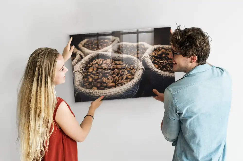 Magnetická tabule s motivem jutových pytlů od kávy