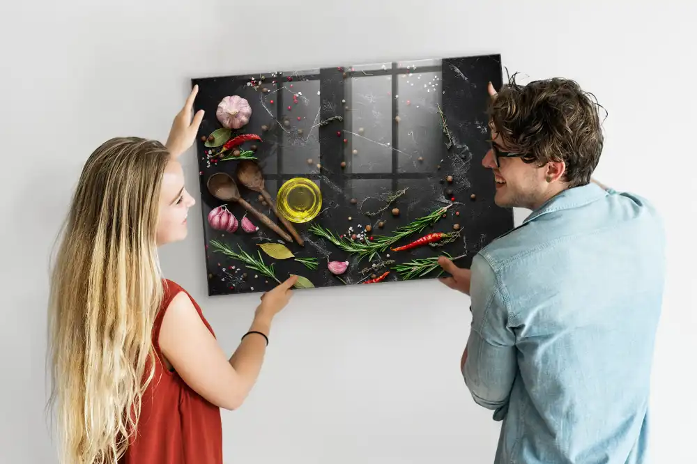 Skleněná magnetická tabule na koření pro kuchyňskou linku