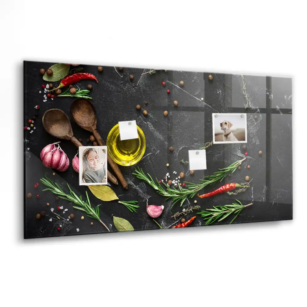 Skleněná magnetická tabule na koření pro kuchyňskou linku