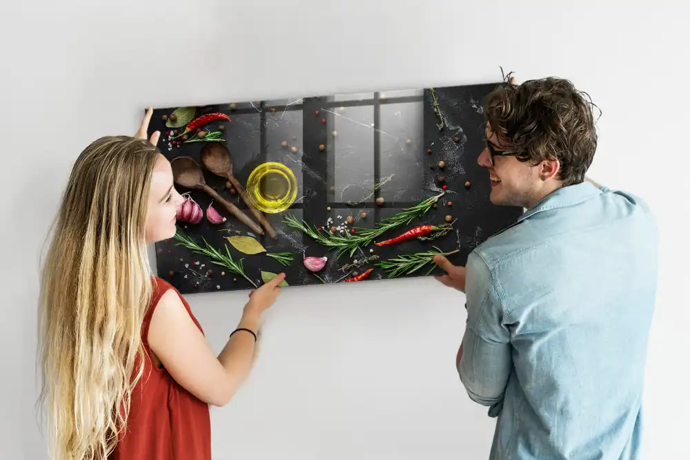 Skleněná magnetická tabule na koření pro kuchyňskou linku