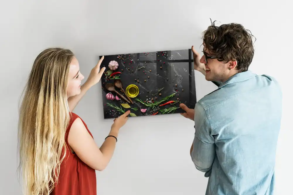 Skleněná magnetická tabule na koření pro kuchyňskou linku