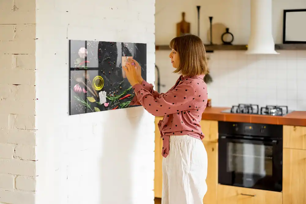 Skleněná magnetická tabule na koření pro kuchyňskou linku