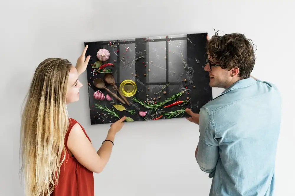 Skleněná magnetická tabule na koření pro kuchyňskou linku