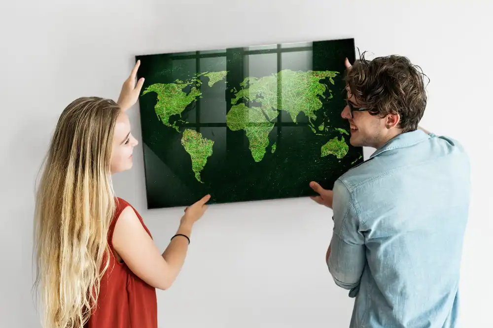 Zelená magnetická tabule mapa světa