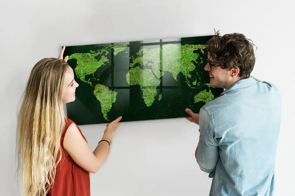 Zelená magnetická tabule mapa světa