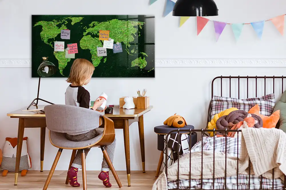 Zelená magnetická tabule mapa světa