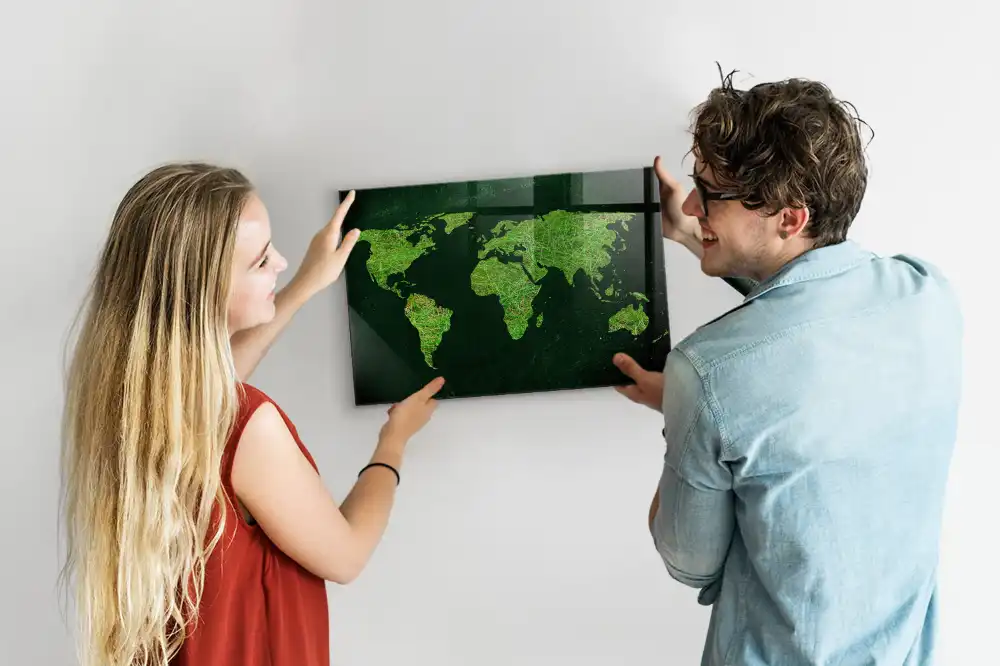 Zelená magnetická tabule mapa světa