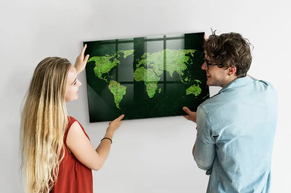 Zelená magnetická tabule mapa světa
