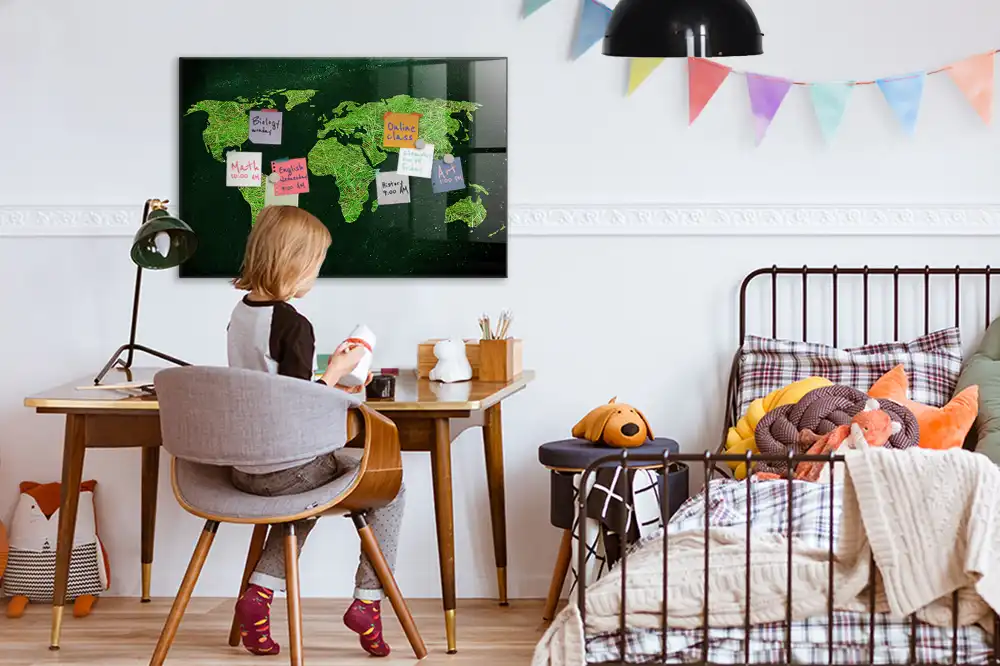 Zelená magnetická tabule mapa světa