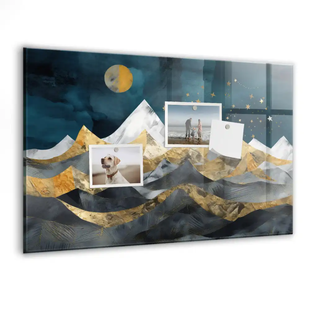 Skleněná magnetická tabule s motivem horských vrchů v noci