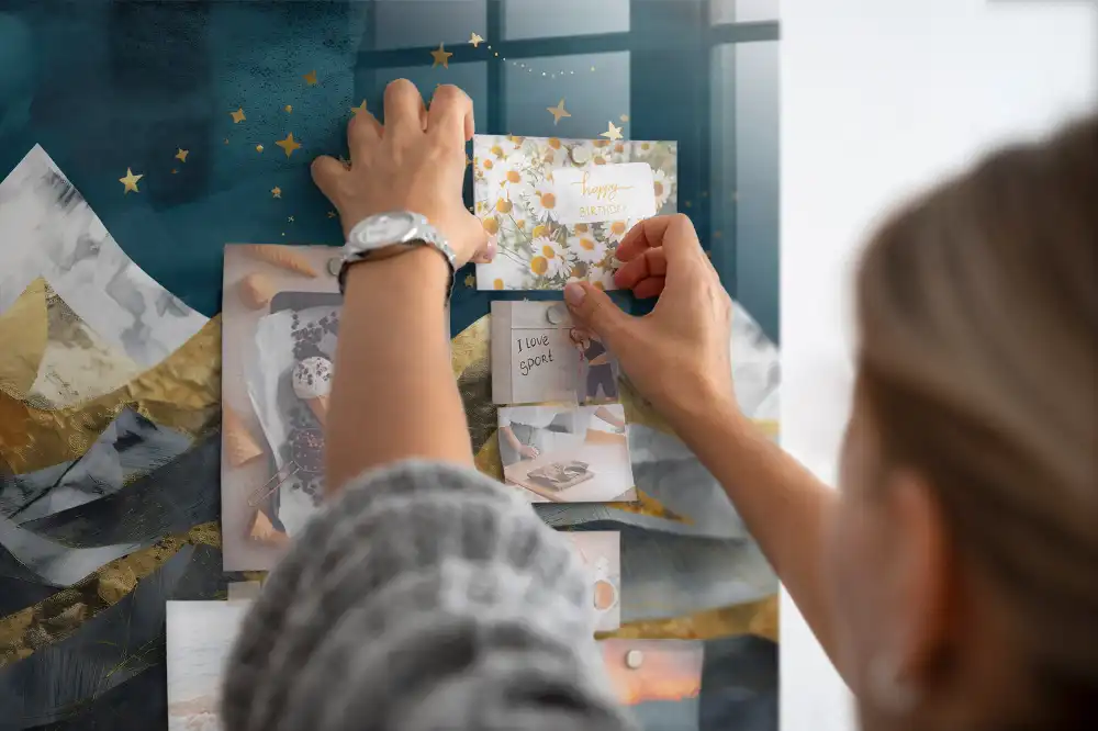 Skleněná magnetická tabule s motivem horských vrchů v noci