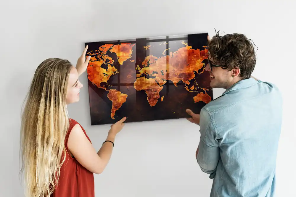 Magnetická nástěnná tabule s motivem atlasu světa