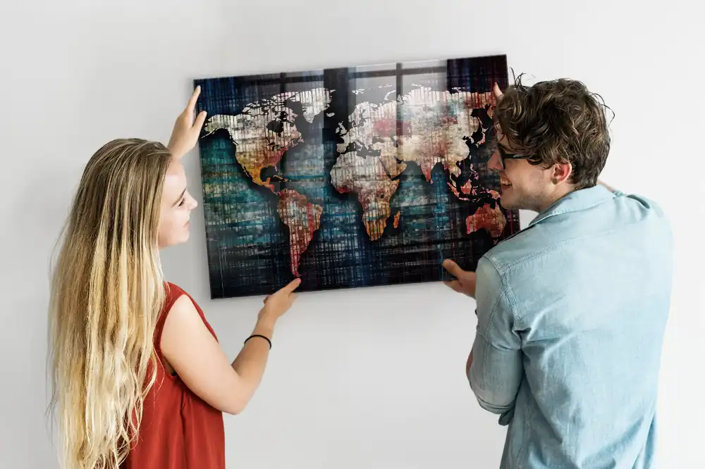 Skleněná magnetická tabule s motivem obrysové mapy