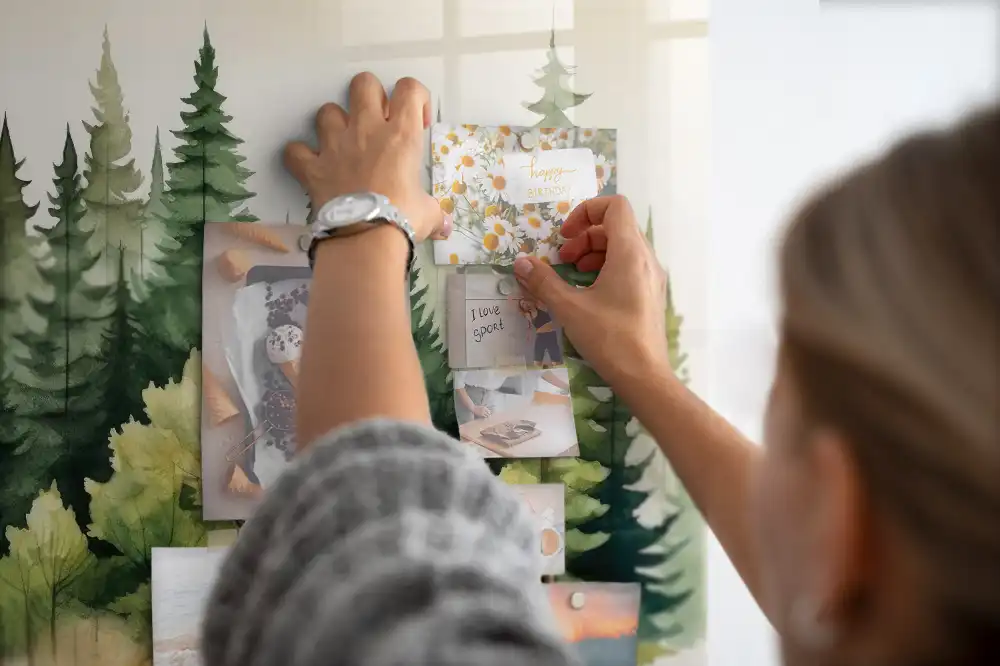 Skleněná magnetická tabule s motivem lesní krajiny