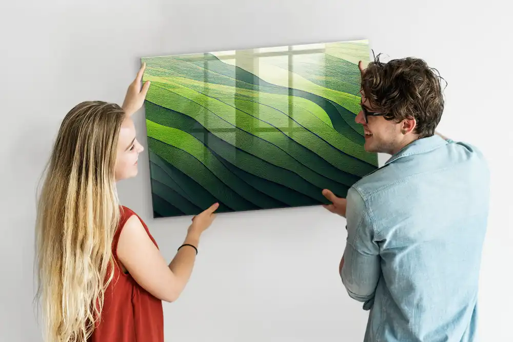 Skleněná magnetická tabule se zeleným abstraktním motivem