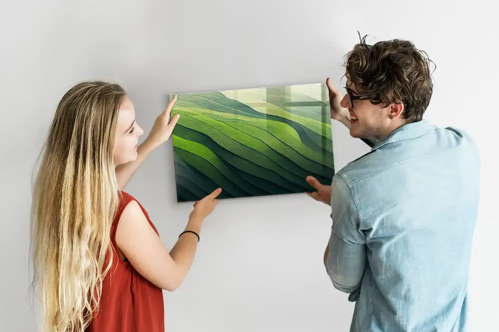 Skleněná magnetická tabule se zeleným abstraktním motivem