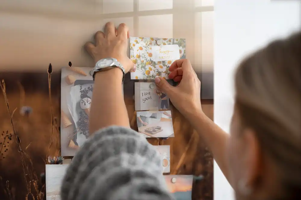 Magnetická tabule na zeď s motivem louky při východu slunce