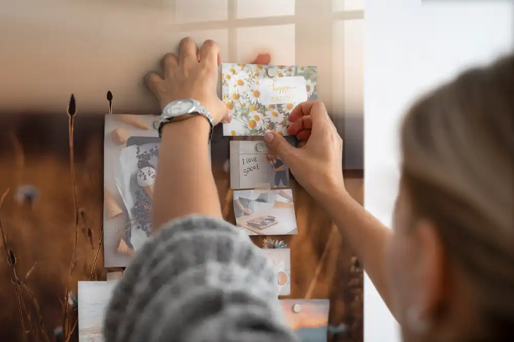 Magnetická tabule na zeď s motivem louky při východu slunce