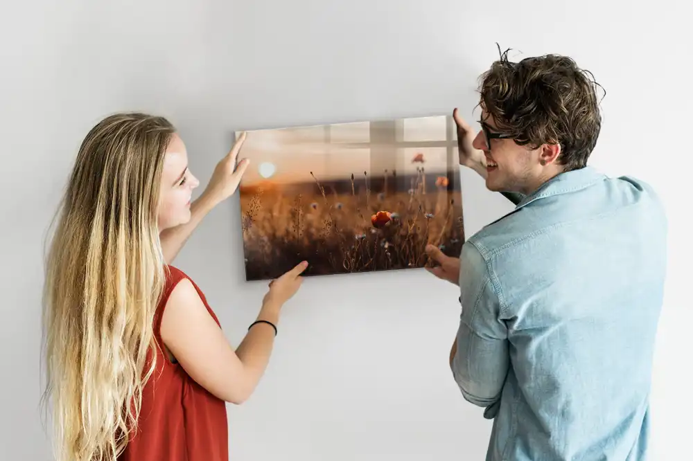 Magnetická tabule na zeď s motivem louky při východu slunce