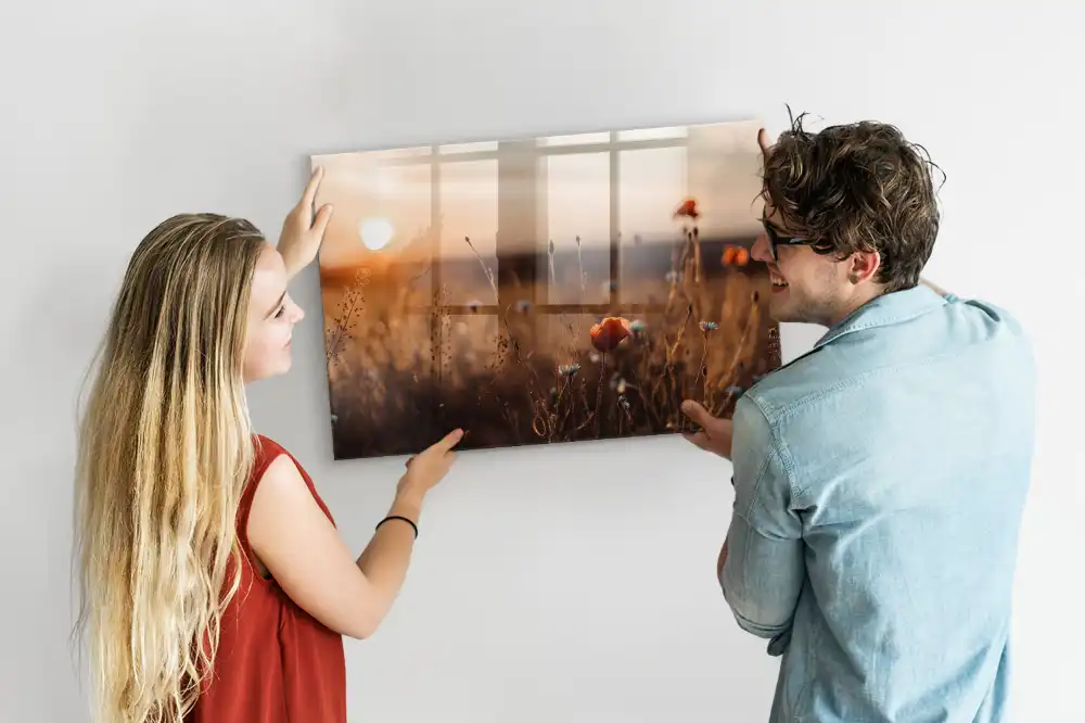 Magnetická tabule na zeď s motivem louky při východu slunce