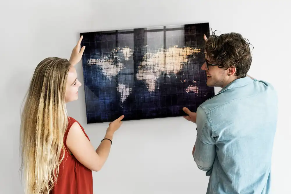Skleněná magnetická tabule s motivem mapy světa