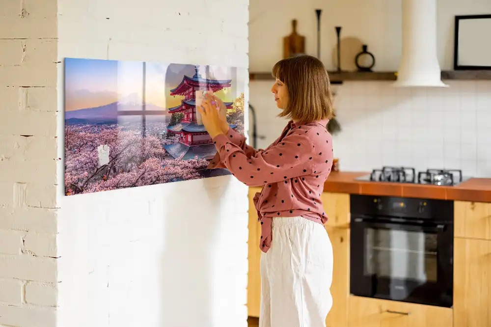 Skleněná magnetická tabule s motivem japonské architektury