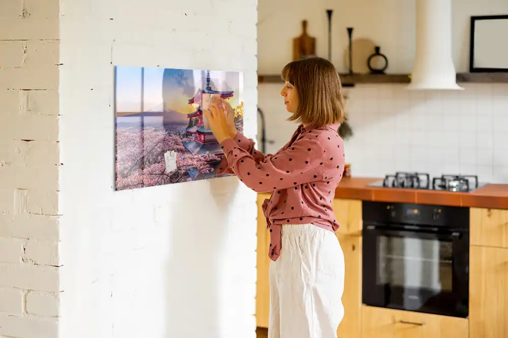 Skleněná magnetická tabule s motivem japonské architektury
