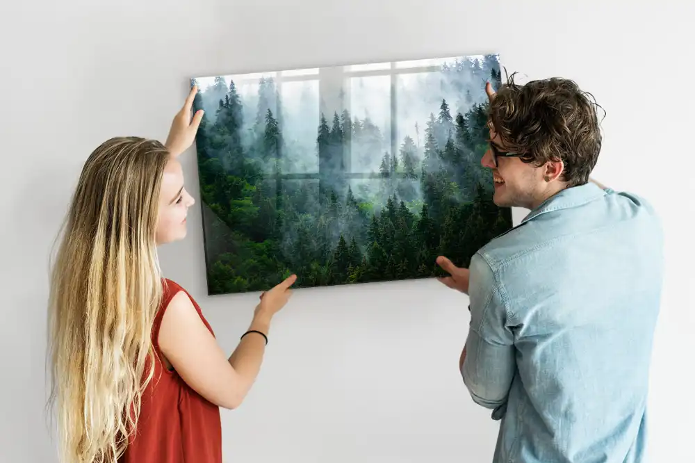 Skleněná magnetická tabule Les zahalený mlhou