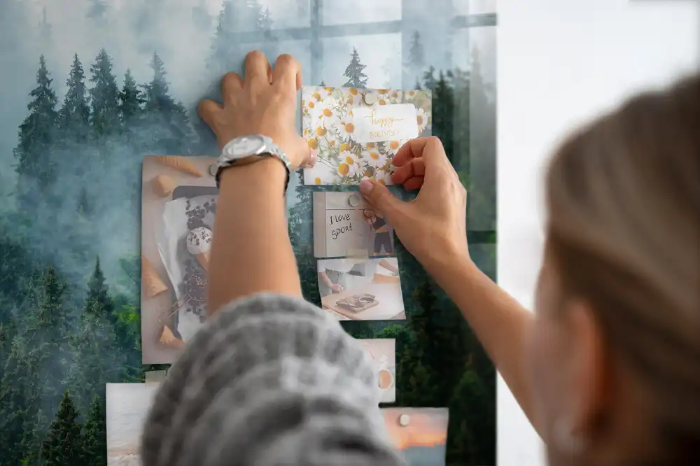 Skleněná magnetická tabule Les zahalený mlhou