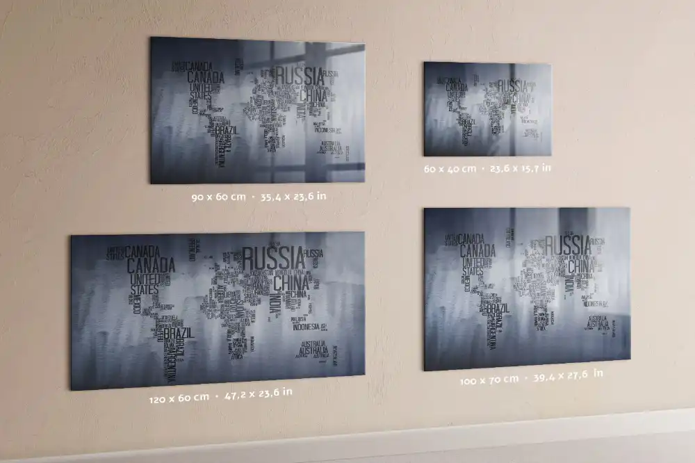 Magnetická tabule s typografickou mapou světa