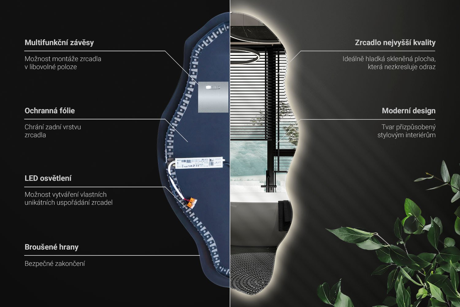 Informace o technick&yacute;ch parametrech LED zrcadla 